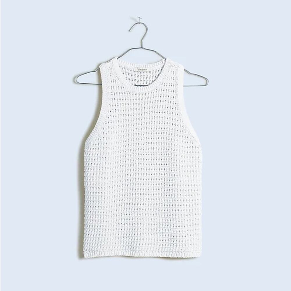 NWOT Madewell Crochet-Knit Crewneck Sweater Tank In Bright Ivory Size XXS